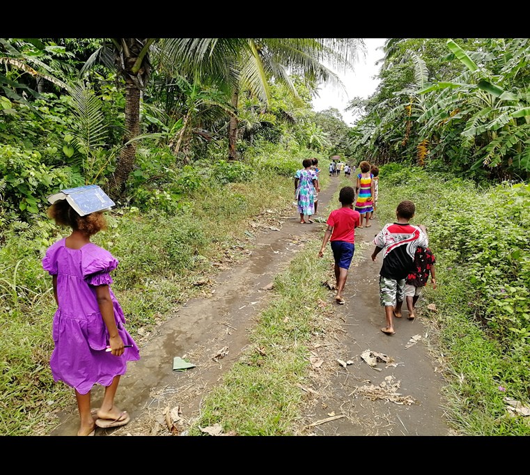 Walking to church in South East Ambrym, Vanuatu, where Vatlongos language is spoken (© M. Franjieh 2019)